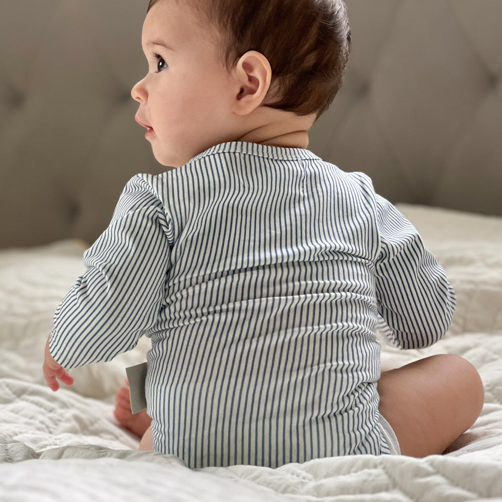 Langærmet Body William, 56 cm - GOTS - Classic Stripes Blue